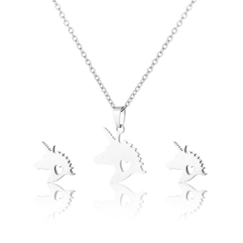 Stainless steel unicorn necklace earrings setpicture1