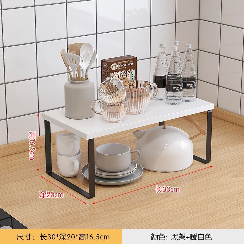 キッチンカウンタートップ収納ラックデスクトップポットキャビネット層状パーティションボウルとディッシュ収納ラック二層木製|undefined