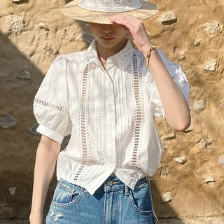 夏季新款法式白衬衫女短袖小众设计感衬衣女欧货上衣深圳南油女装