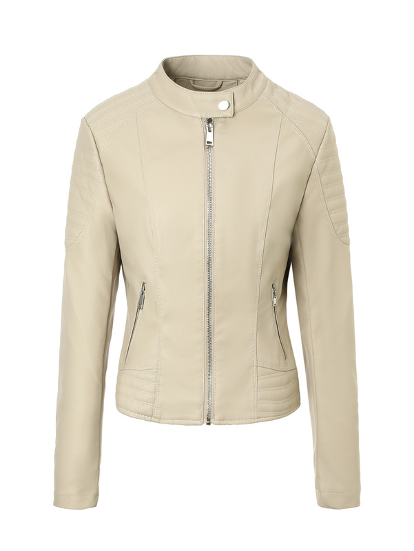 跨境女士欧码修身皮衣秋冬立领外套复古机车皮夹克Women's coat|undefined