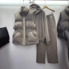 运动服套装女春秋欧美风美式棉宽松马甲卫衣哈伦裤休闲三件套