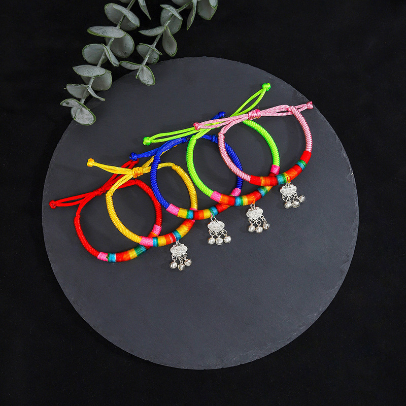 Ethnic-style Retractable Bell Long Life Lock Colorful Rope Bracelet for Women Xizang-style Safe Entry and Entry Color-matching Red Rope Hand Rope for Women Ethnic-style Retractable Bell Long Life Lock Colorful Rope Bracelet for Women Xizang-style Safe Entry and Entry Color-matching Red Rope Hand Rope for Women