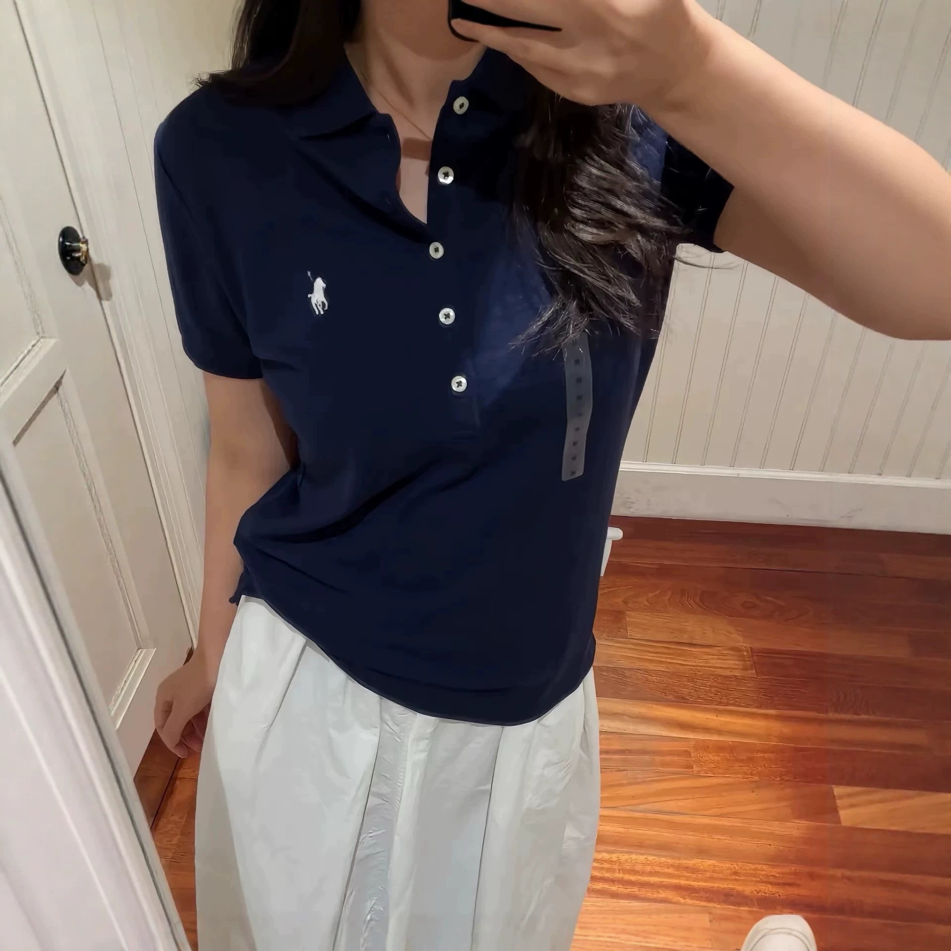 RL Raff five-button lapel embroidered polo short-sleeved women's pony logo slim fit versatile vintage style top