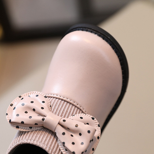 Children's Butterfly Knot Small Leather Boots Winter Girls Fleece Lined Short Boots Double Cotton Fashion Matchable Princess Shoes