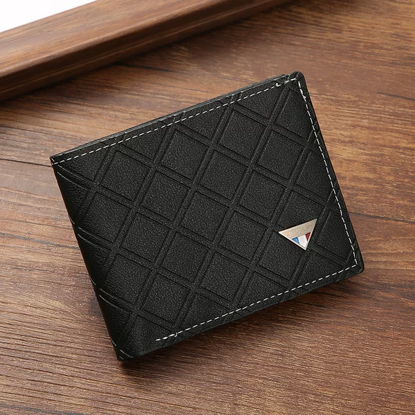 New Men's Wallet Short Wallet Men's Youth Fashion Casual Plaid Multi-Card Slot Thin Soft Leather Wallet Coin Purse