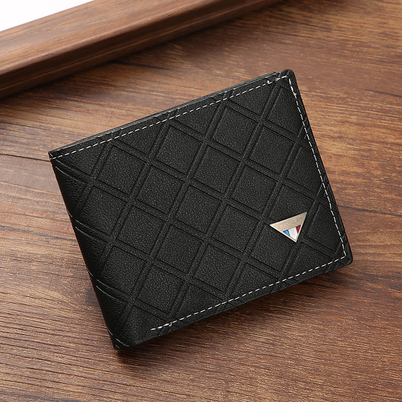 New Men's Wallet Short Wallet Men's Youth Fashion Casual Plaid Multi-Card Slot Thin Soft Leather Wallet Coin Purse