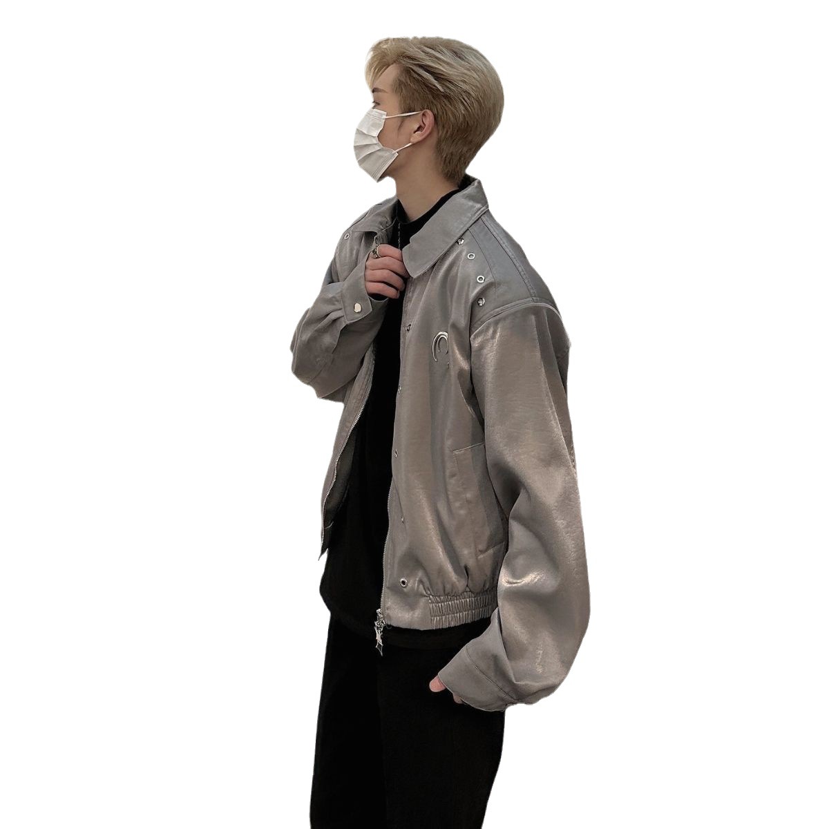 Nicho retro americano diseño de metal líquido hombro pad chaqueta de los hombres de alto grado perfil solapa Chaqueta corta