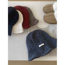 东大门100%WOOL纯羊毛帽子女秋冬大头围毛线帽冬季保暖显脸渔夫帽