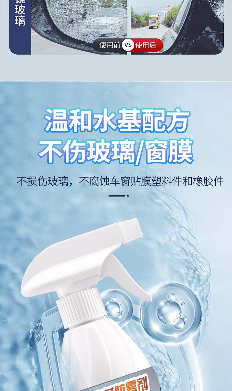 Glass Anti-Fog Agent, Car Water Repellent, Front Windshield Anti-Fog Agent Spray, Rearview Mirror Rainproof Agent, Defogging Spray