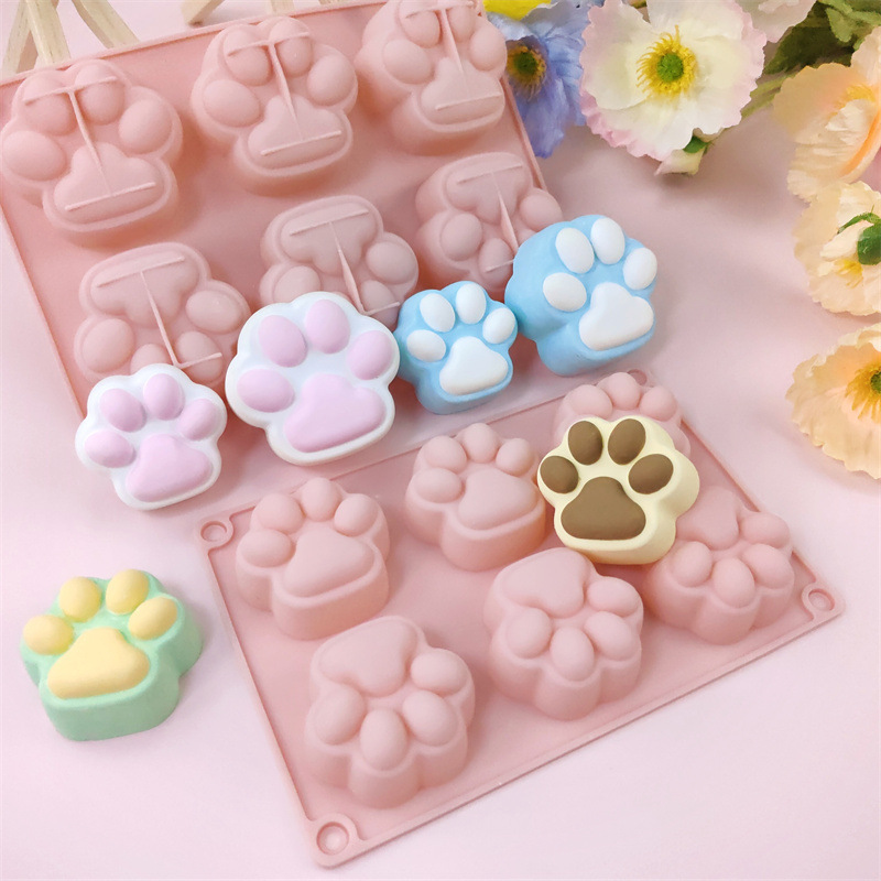 6-Piece Small and Large Cat Paw Silicone Mold Chocolate Mousse Cake Mold Handmade Soap Glue Pinch Mold