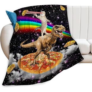 Одеяло с забавным котом, едущим на динозавре, мягкое одеяло Galaxy Rainbow Pizza, одеяло для обеда, кемпинга, путешествий, одеяло