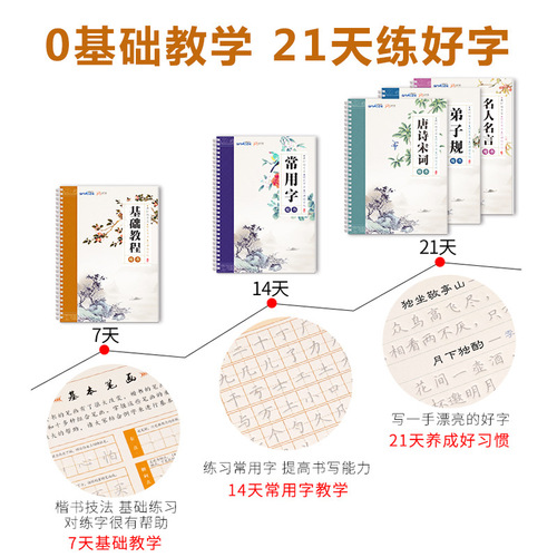 Running script set copybook student entry quick pen hard pen 5-pack adult regular script groove practice copybook