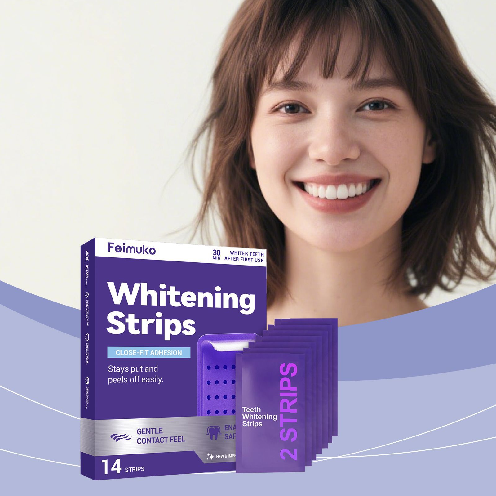Feimuko Purple Glossy Care Teeth Strips Easy-To-Use, Portable for Daily Use, Suitable for Home Use, Oral Care Strips