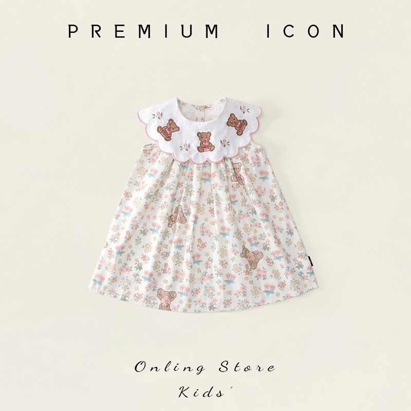 Children's Bear Embroidery Sleeveless Vest Dress 2026 Summer New Cute Floral Dress for Small and Medium-Sized Kids Wholesale Children's Bear Embroidery Sleeveless Vest Dress 2026 Summer New Cute Floral Dress for Small and Medium-Sized Kids Wholesale