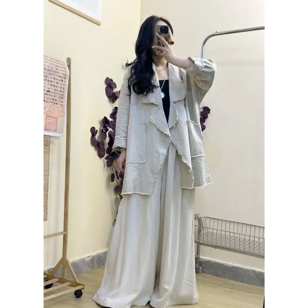 Nami's 2025 Spring New Casual Versatile Frayed Cotton Linen Irregular Buttoned Blazer For Women_ecoleips.com
