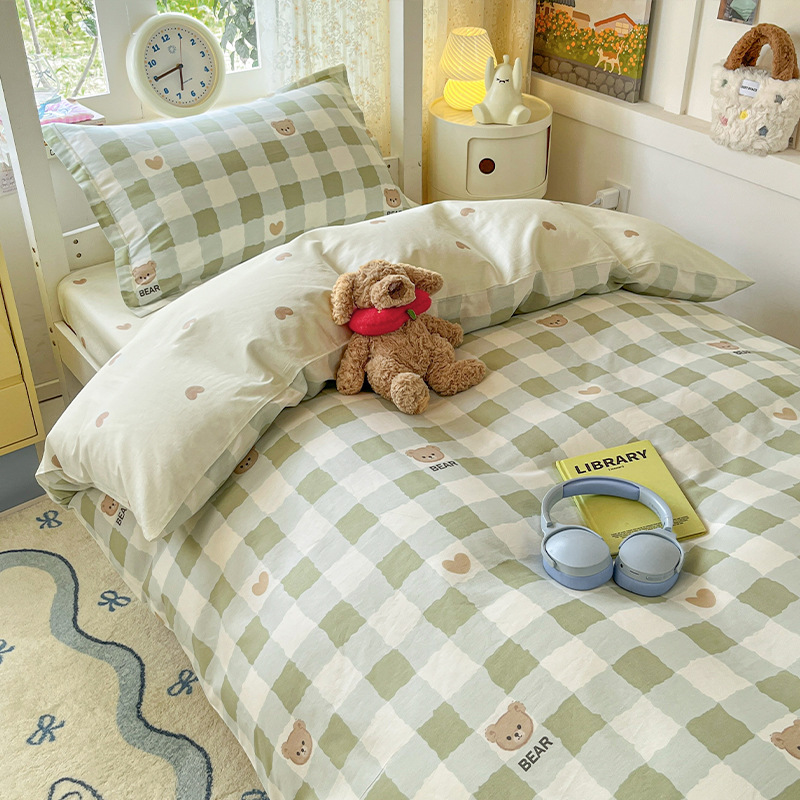 Juego de cama de dormitorio de estudiantes universitarios de tres piezas de algodón puro 2025 nueva ropa de cama con funda de edredón individual