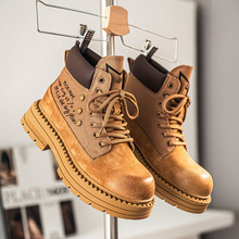 马丁靴男款2025新款冬季英伦休闲皮靴运动工装复古加绒高帮大黄靴