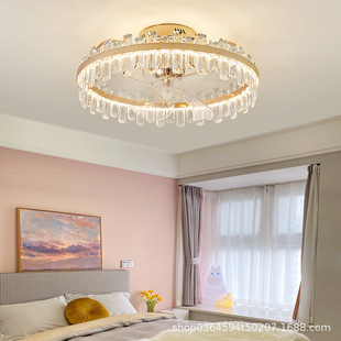 Crystal fan light ceiling light luxury advanced sense master bedroom light electric fan integrated shaking head mute restaurant ceiling fan light