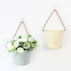 美式田園鐵皮花盆花桶復古做舊乾花桶多肉綠植半圓壁掛盆牆面裝飾