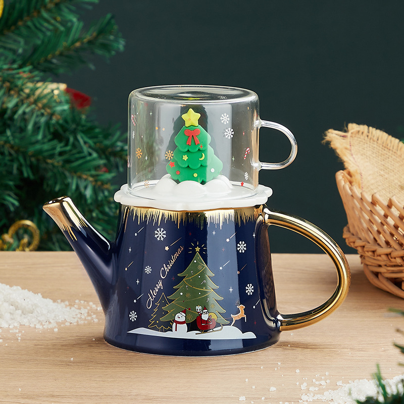 Juego de té traje tridimensional árbol de Navidad Oficina flor juego de té caja de regalo traje Taza de cerámica al por mayor
