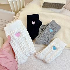 襪子女新款麻花愛心刺繡日系ins潮簡約勃肯系冬款加厚中筒羊絨襪