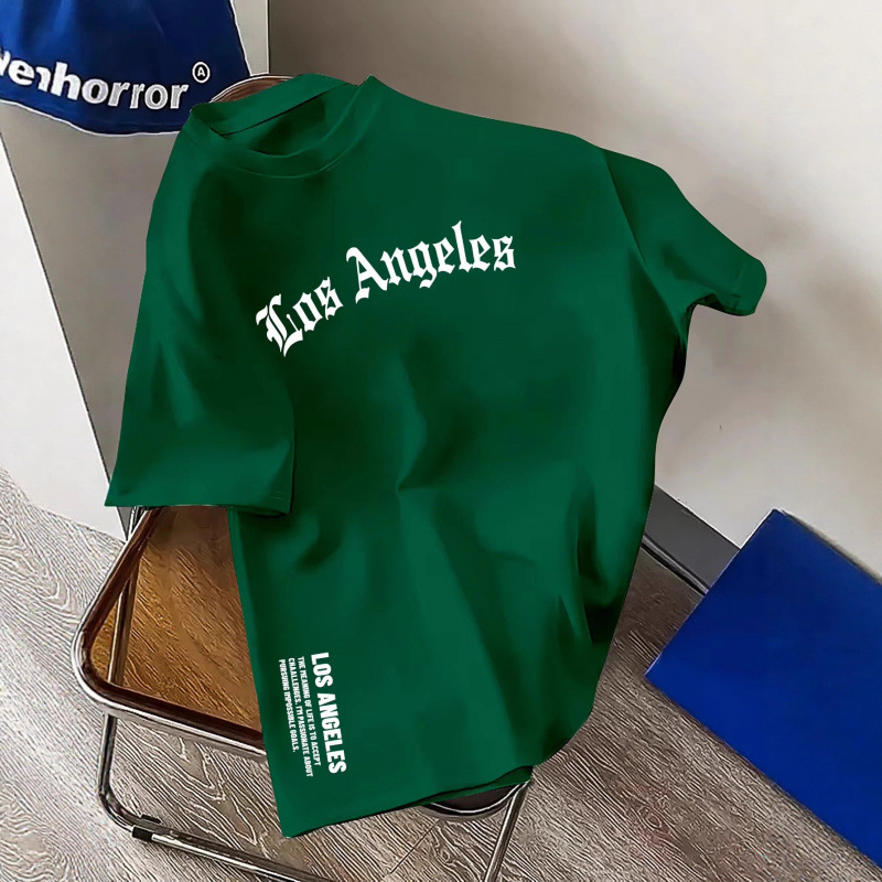 Men's Clothing Men's 100% Cotton Fashion T-Shirt Casual Loose Fit Crew Neck Short Sleeve Los Angeles Letter Print Comfortable Wear Top_voghion.com
