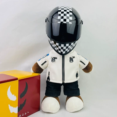 Motosiklet dəbilqələri Doll - 28cm-white-bear-black-and-white-check-s-size-includes-helmet-buckle