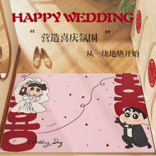喜字新婚入户门地垫婚房布置地垫结婚可擦免洗蹭脚垫PVC皮革地垫