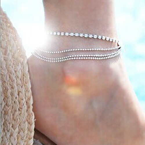 European and American footwear, new summer hot model, street style multi-layer metal chain, bead chain, sparkling diamond anklet