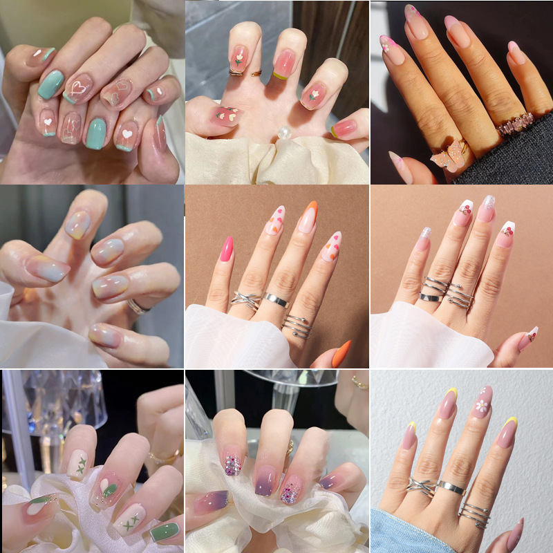 Y3 Cross-Border Pointed Nails Wearable Fake Nail Patches 24 Pieces European and American Wearable Nails Removable Ins Style Nails