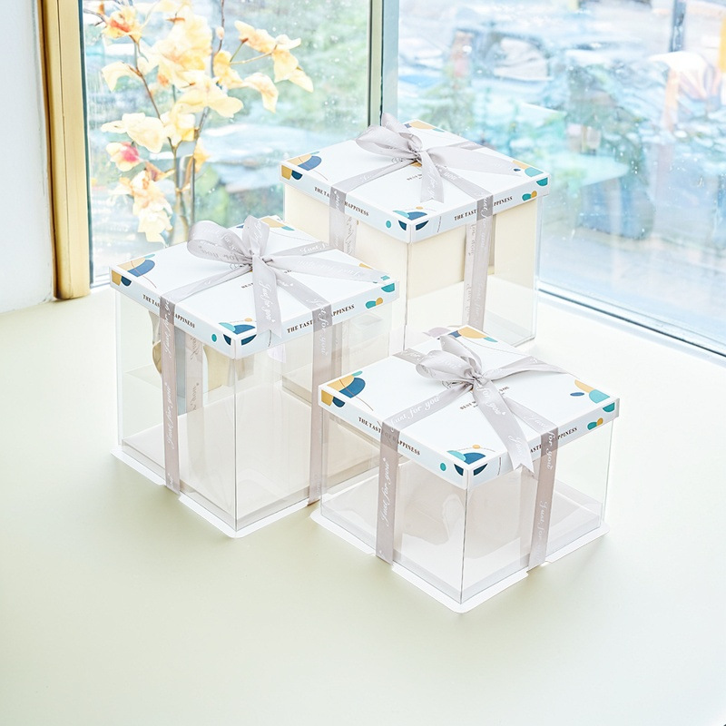 Caja transparente para pastel de cumpleaños, caja de embalaje de 6, 8, 10, 12 pulgadas, de una o dos capas, alta transparencia, base simple y gruesa, embalaje individual.