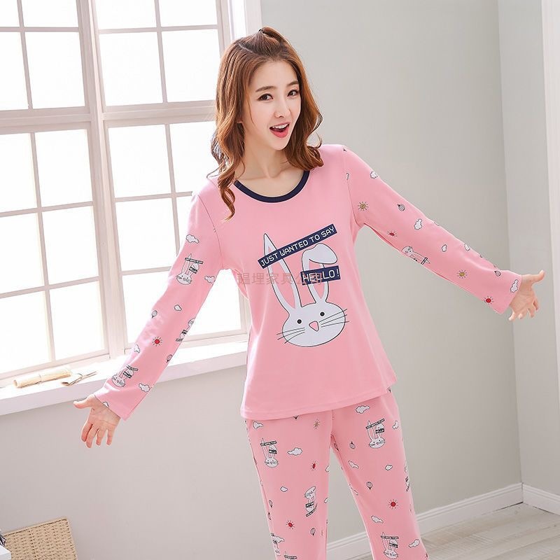 睡衣女秋冬纯棉长袖长裤韩版时尚宽松可爱卡通运动休闲套装家居服