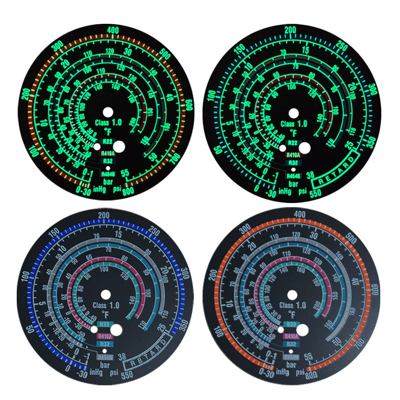 Ningbo хладагент манометр светящийся циферблат алюминиевый флуоресцентный нижний барометрический масляный манометр водяной циферблат завод