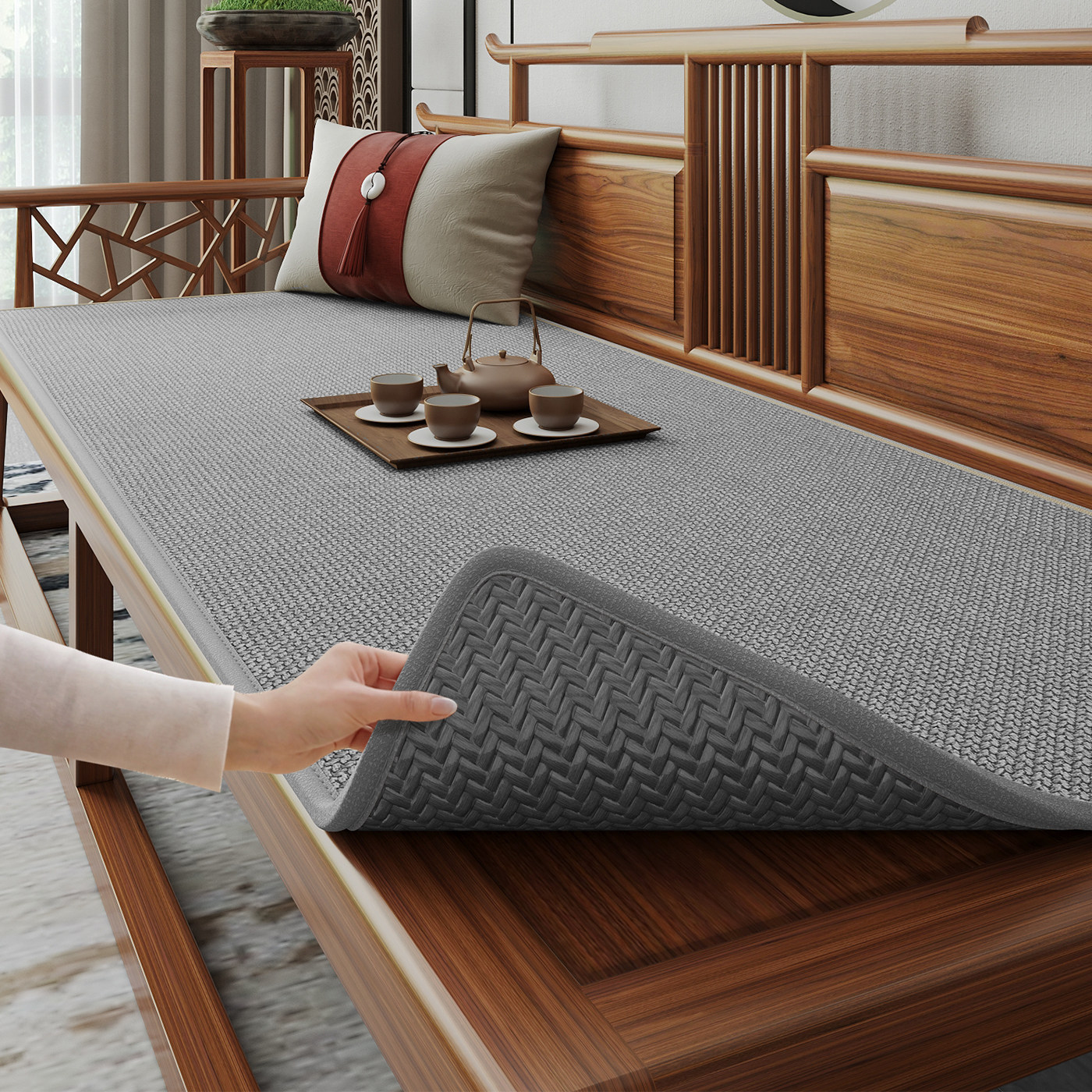 2026 nuevo nuevo sofá de madera maciza chino cojín de doble cara disponible cojín de sofá de madera roja cojín antideslizante universal cuatro estaciones