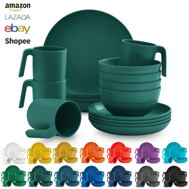 Amazon クロスボーダー プラスチック食器セット ディスク 16 アウトドア ピクニック 再利用可能なプラスチック食器|undefined
