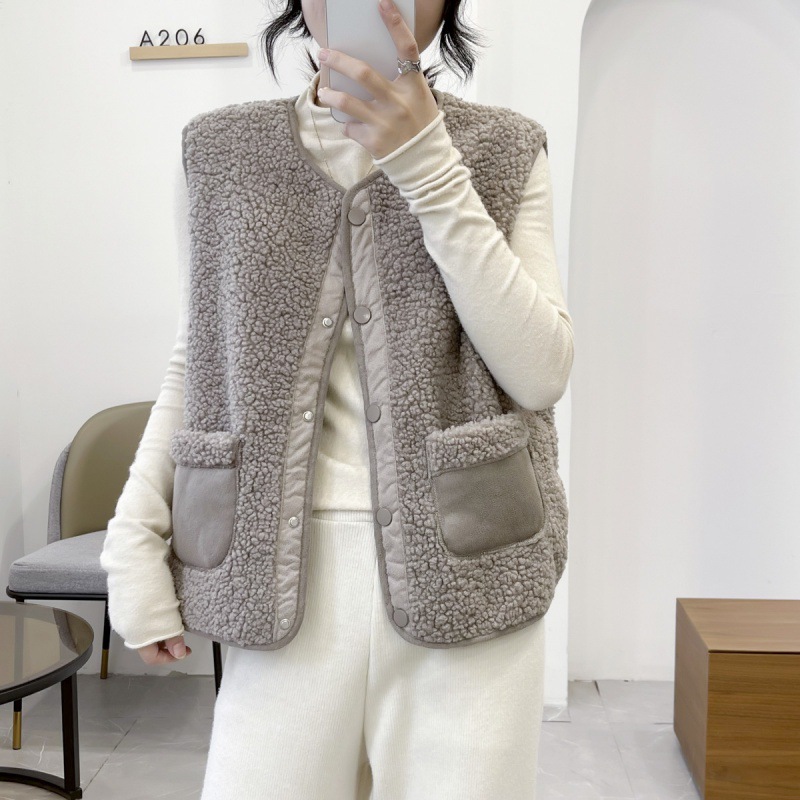 Chaleco de las mujeres 2023 Otoño e Invierno Nuevo Cordero felpa Chaleco de las mujeres de estilo coreano versátil Chaleco Corto chaleco abrigo