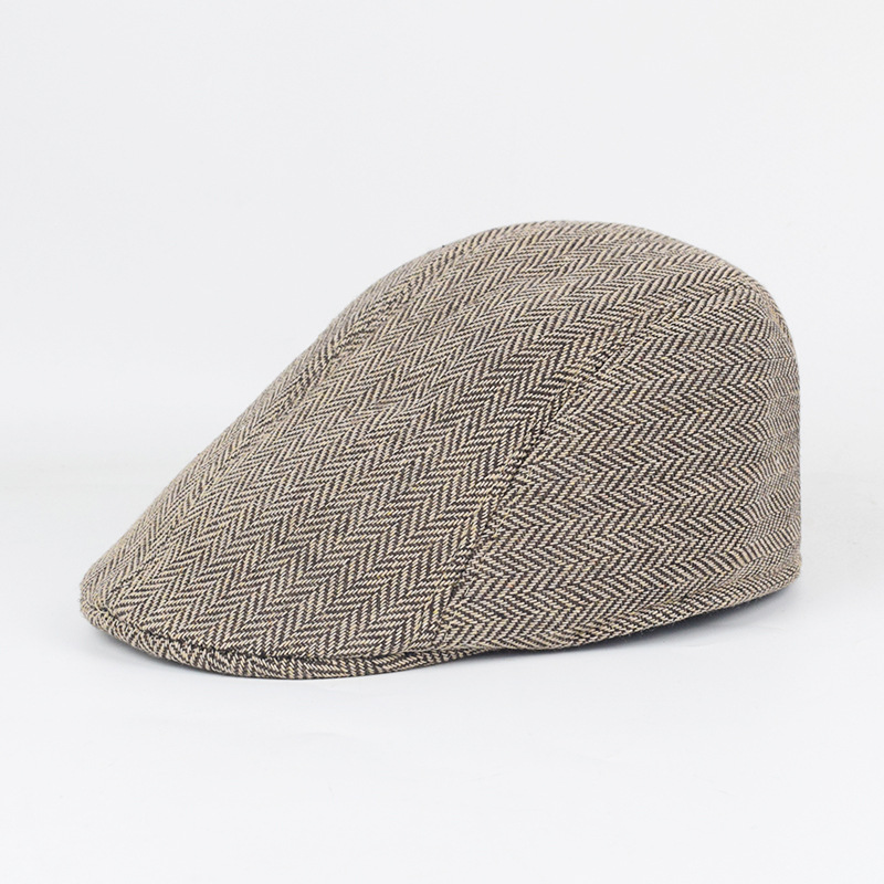 Primavera y otoño gorras de lengua de pato para hombres y mujeres de lana caliente boina de rayas simple gorras de avance gorras casuales coreanas gorras de mediana edad