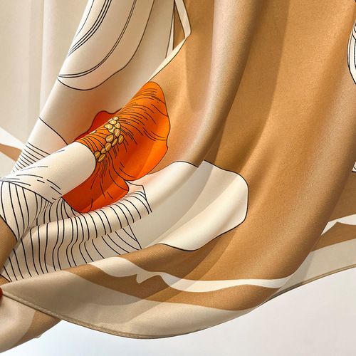  Silk Scarf Women's Fashion Temperament Large Square Scarf Women's Twill Decorative Scarf Vacation Sun Protection Shawl Scarf Headband