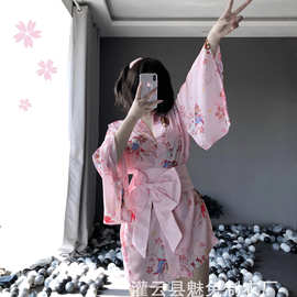 cosplay粉嫩性感睡衣套装新款情趣内衣雪纺日式印花和服1141代发