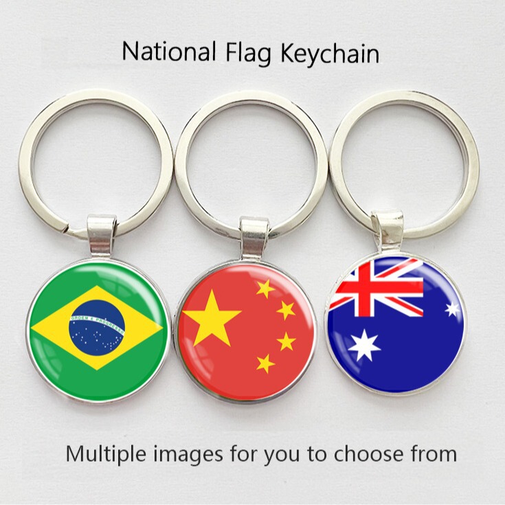Comprehensive strength national flag key chain Wuchang, China, Russia, Britain and France round time gem key chain wholesale