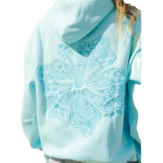 Professional embroidery cross-border European code shoulder sleeve hibiscus PINK PALM PUFF sweater hoodie a large number of in stock