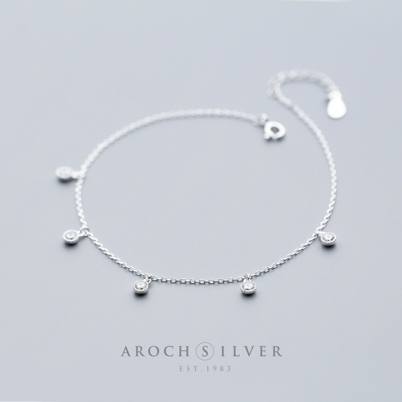 Eloch S925 plata tobillas de diamantes para mujeres pequeñas tobillas redondas temperamento joyas de pies S2639