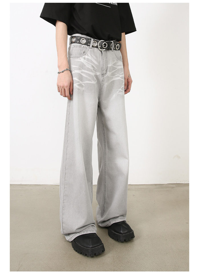 Quần jeans nam ống đứng rộng cạp vừa phong cách Hàn, vải denim râu mèo — Xanh lam nhạt, Xám nhạt chi tiết 7