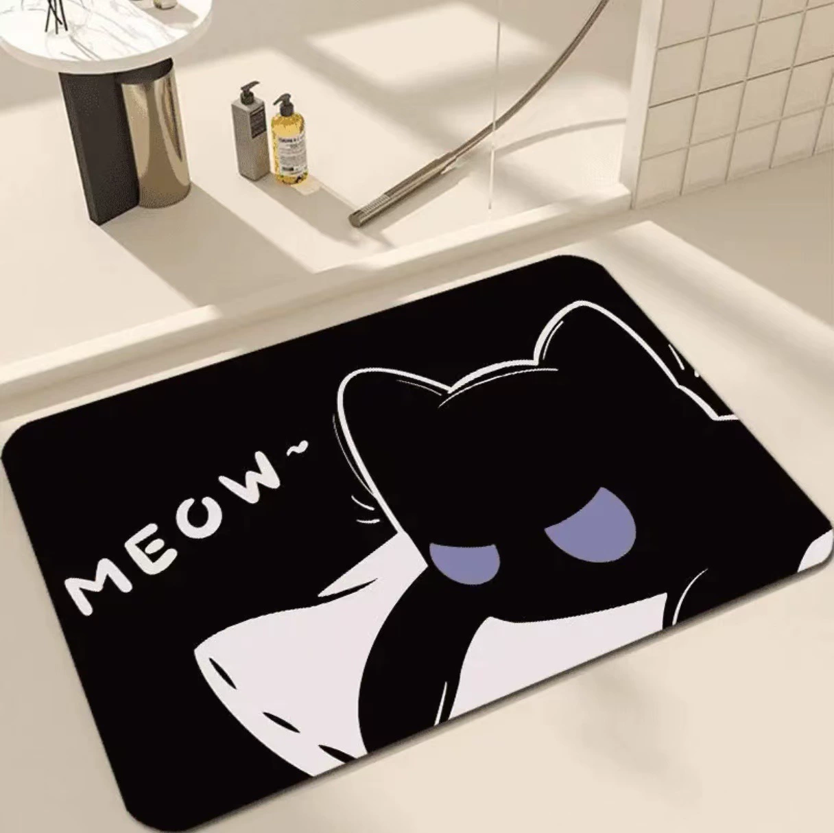 Мультяшный милый маленький черный кот милый диатомовый грязный коврик в ванной душевой кабиной