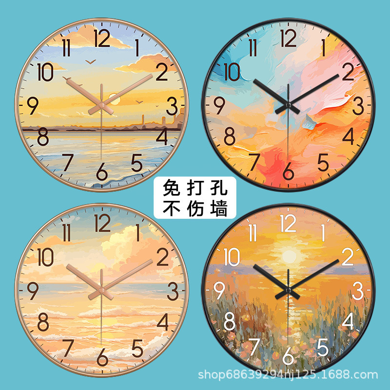 【12英寸30CM】大气挂钟北欧风现代简约钟表油画客厅风景时尚时钟