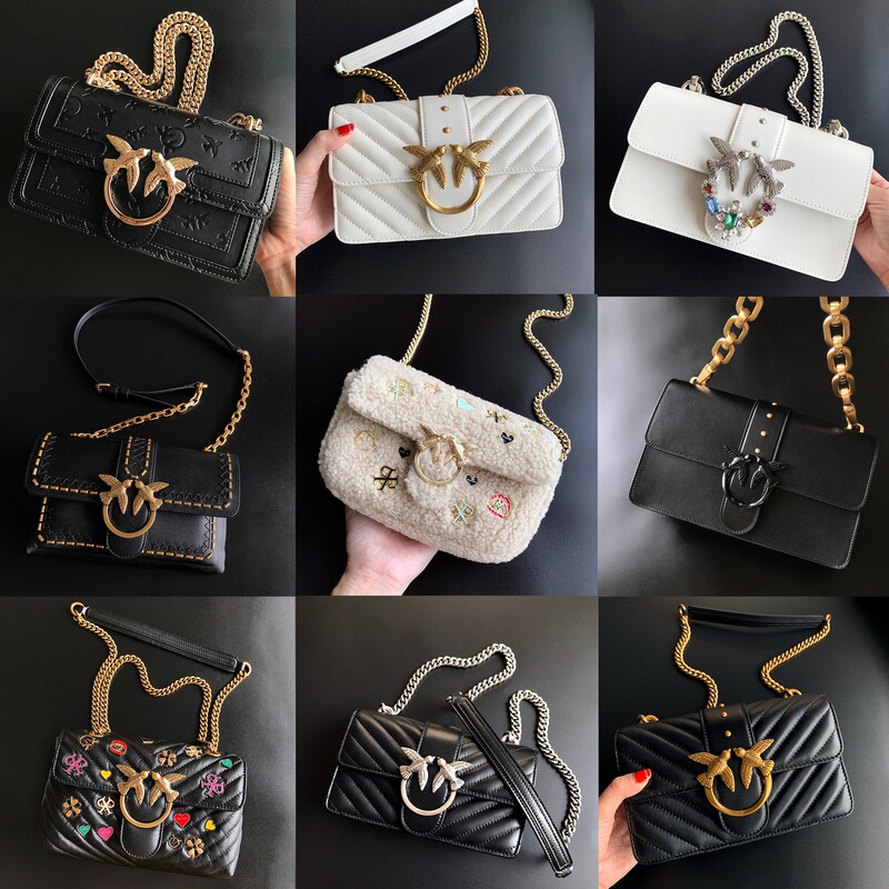 New Pinko Same Style Chain Swallow Bag Dionysian Leather Shoulder Crossbody Fiber Baiyi Embossed Underarm Bag Women's Bag
