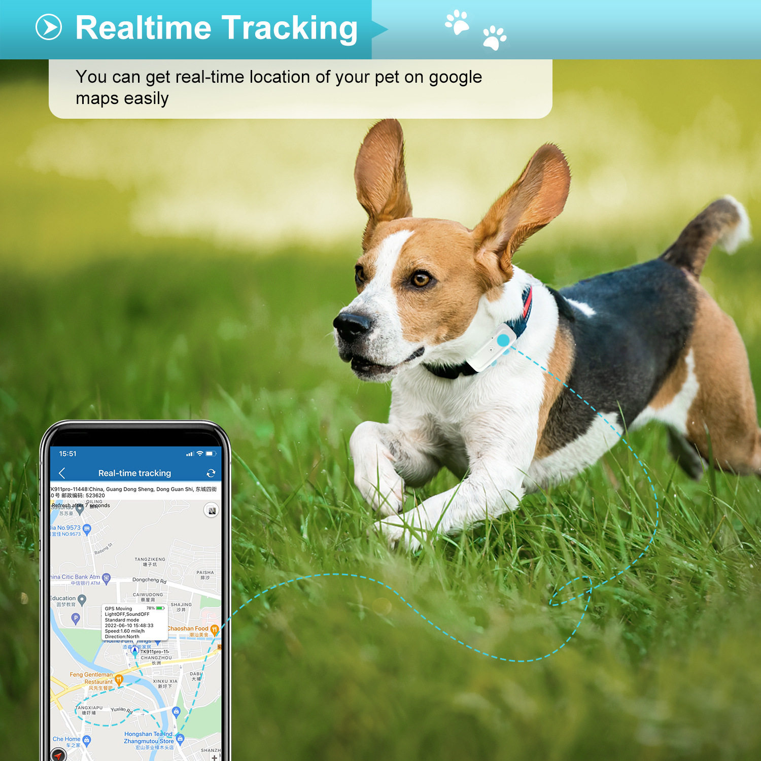 4Gtk911 Sa Small Pet Locator, Back Clip-On Buckle, Simple Operation, Accurate Positioning, Global