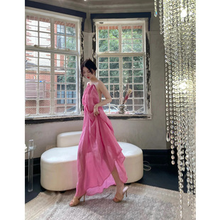 Seaside resort style halterneck dress for women summer irregular skirt backless suspender fairy beach dress wedding dressing gown