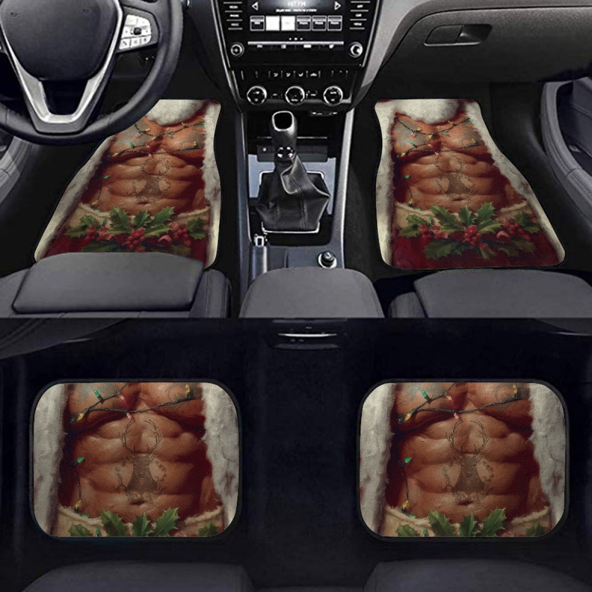 Cross-border car floor mats, 4-piece set, with Christmas-themed designs, custom-made with thick-knit fabric, for car interior decoration
