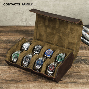 Vintage Crazy Horse Leather Watch Box 8-Slot Detachable Handmade Genuine Leather Watch Storage Display Box Dropshipping